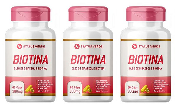 Kit 3 Biotina 180 Cápsulas 380 mg Status Verde