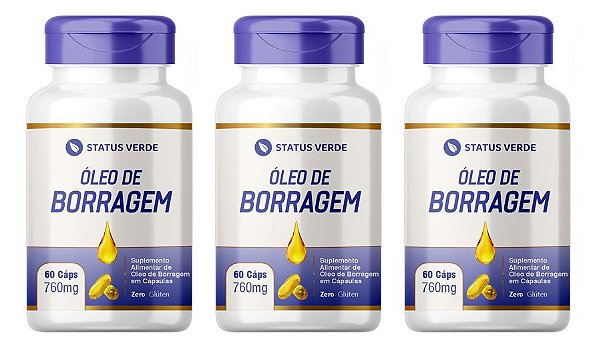 Kit 3 Óleo de Borragem 180 Cápsulas 760 mg  Status Verde