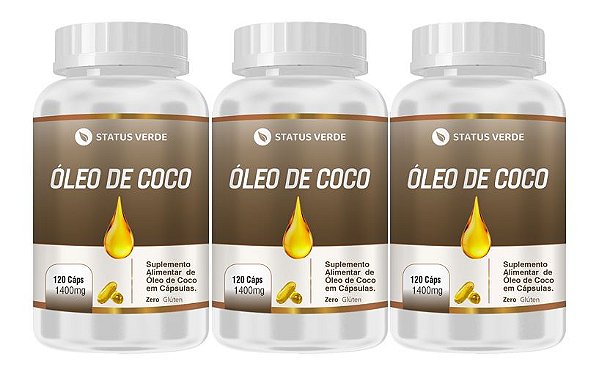 Kit 3 Óleo de Coco 360 Cápsulas 1400 mg  Status Verde
