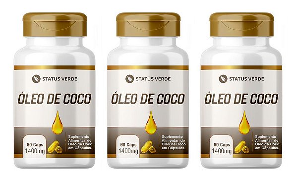 Kit 3 Óleo de Coco 180 Cápsulas 1400 mg  Status Verde