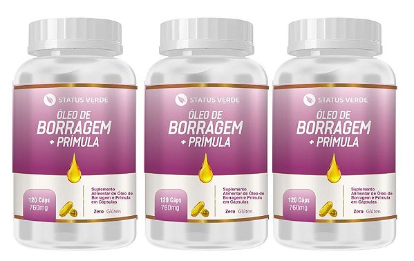Kit 3 Borragem + Prímula 360 Cápsulas 760 mg Status Verde
