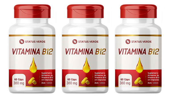 Kit 3 Vitamina B12 Metilcobalamina 180 Cápsulas 380 mg Status Verde