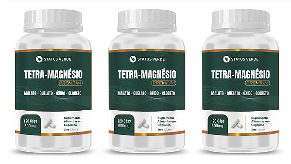 Kit 3 Tetra-Magnésio  Premium 360 Cápsulas 500 mg Status Verde