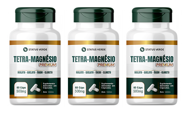 Kit 3 Tetra-Magnésio  Premium 180 Cápsulas 500 mg Status Verde