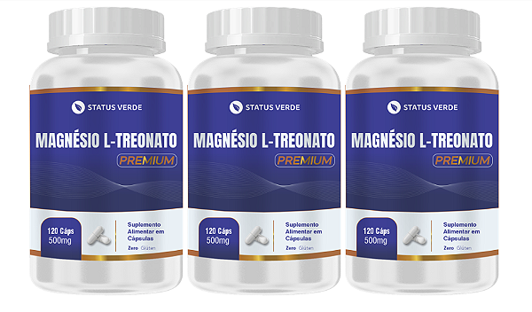 Kit 3 Magnésio L-Treonato Premium 360 cápsulas 500mg - Status Verde