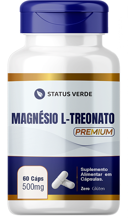 Magnésio L-Treonato Premium 60 cápsulas 500mg - Status Verde
