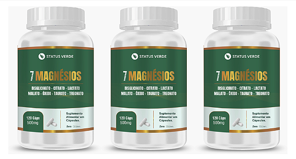 Kit 3 - 7 Magnésios 360 Cápsulas 500mg Status Verde