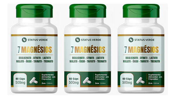Kit 3 - 7 Magnésios 60 Cápsulas 500mg Status Verde