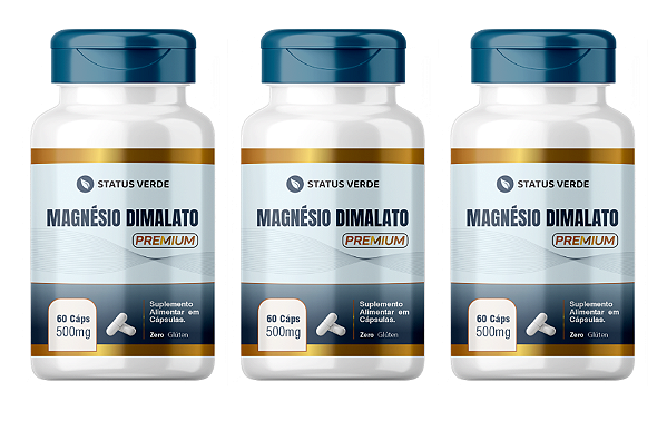 Kit 3 Magnésio Dimalato Premium 180 Cápsulas 500mg Status Verde