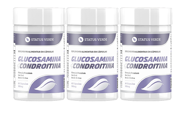 Kit 3 Glucosamina + Condroitina 500mg 180 Cápsulas Status Verde