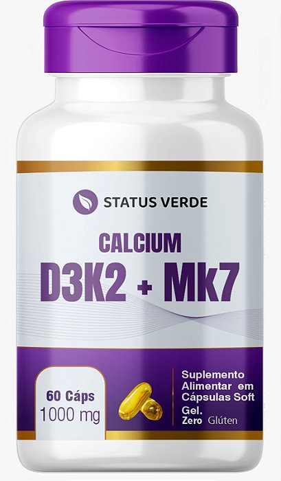 D3+K2 + MK7 Cálcio e Magnésio 60 Cápsulas 1000mg - Status Verde