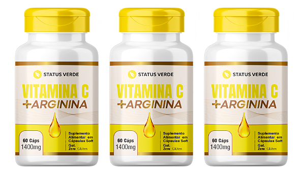 Kit 3 Vitamina C + Arginina 180 Cápsulas 1400mg Status Verde
