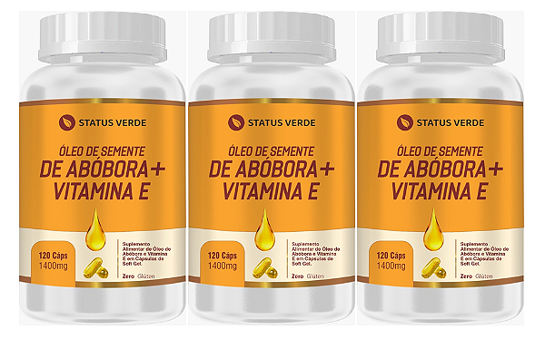 Kit 3 Óleo de Semente de Abóbora + Vitamina E 360 Cápsulas 1400mg Status Verde