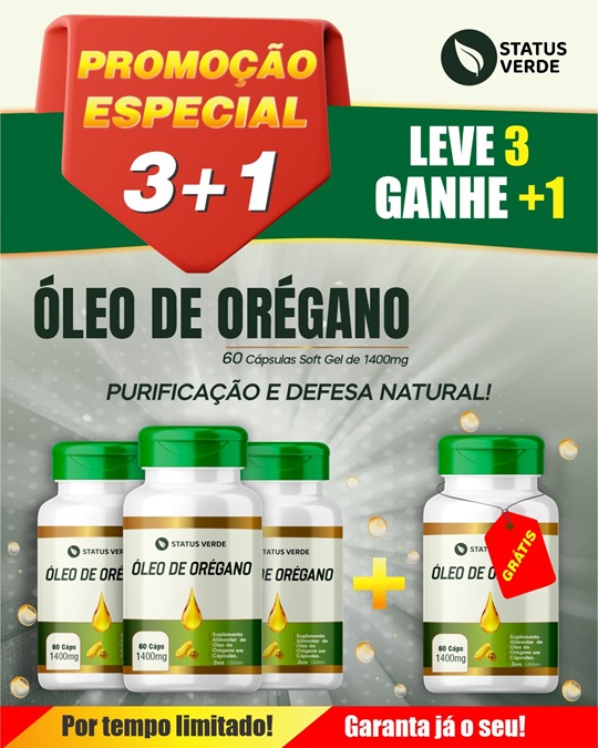 PROMOÇÃO - Kit 3 Óleo de Orégano 180 Cápsulas 1400mg Status Verde 1 GRÁTIS