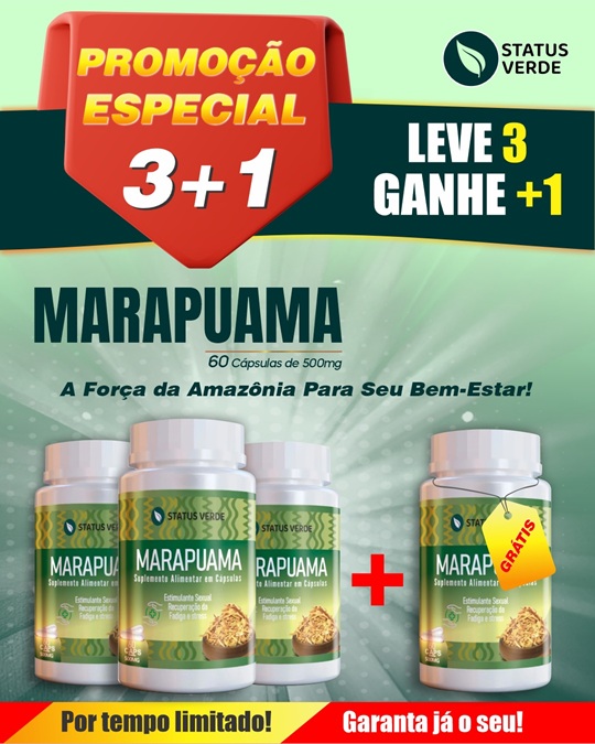 PROMOÇÃO - Kit 3 Marapuama 180 Cápsulas 500mg Status Verde 1 GRÁTIS