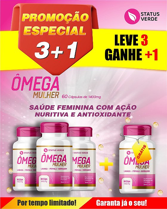 PROMOÇÃO - Ômega Mulher 3-6-9 180 Cápsulas 1400 mg Status Verde 1 GRÁTIS