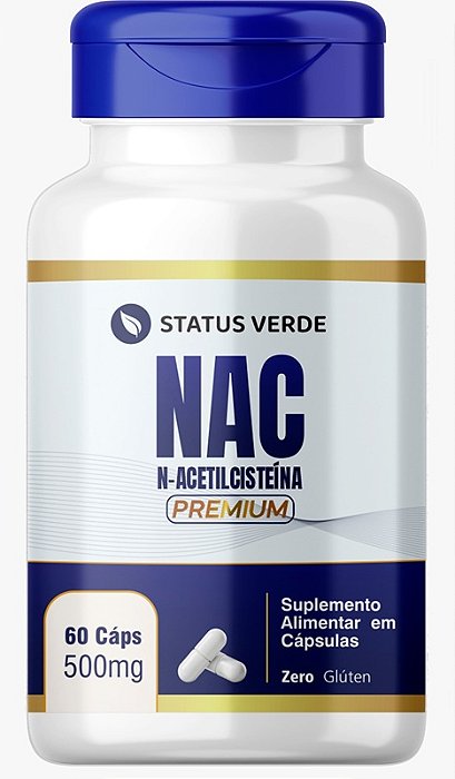 Kit 12 NAC N-Acetilcisteína 500mg - 60 Cápsulas Status Verde