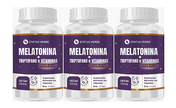 Kit 3 Melatonina + Triptofano e Vitaminas 360 Cápsulas 500mg Status Verde