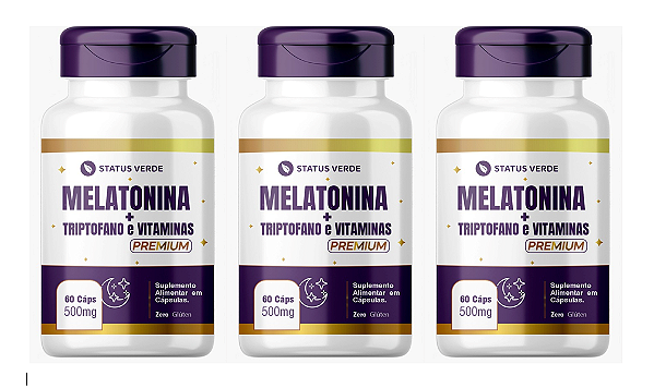 Kit 3 Melatonina + Triptofano e Vitaminas 180 Cápsulas 500mg Status Verde