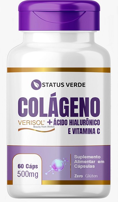Colágeno Verisol + Ácido Hialurônico e Vitamina C 60 Cápsulas 500mg Status Verde