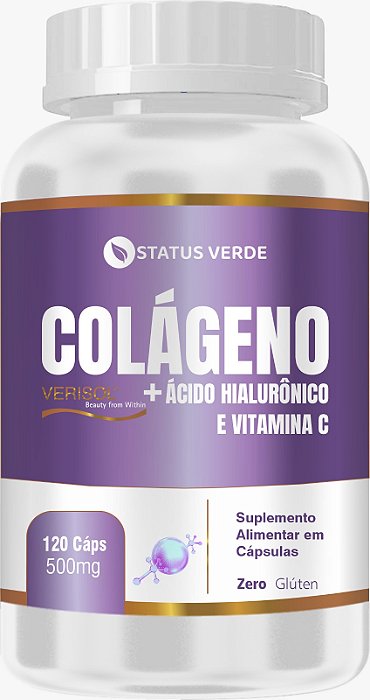 Kit 12 Colágeno Verisol + Ácido Hialurônico e Vitamina C 120 x 12  Cápsulas 500mg Status Verde