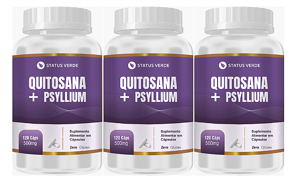 Kit 3 Quitosana + Psyllium 360 Cápsulas 500mg Status Verde