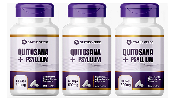 Kit 3 Quitosana + Psyllium 180 Cápsulas 500mg Status Verde