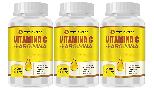 Kit 3 Vitamina C + Arginina 360 Cápsulas 1400mg Status Verde