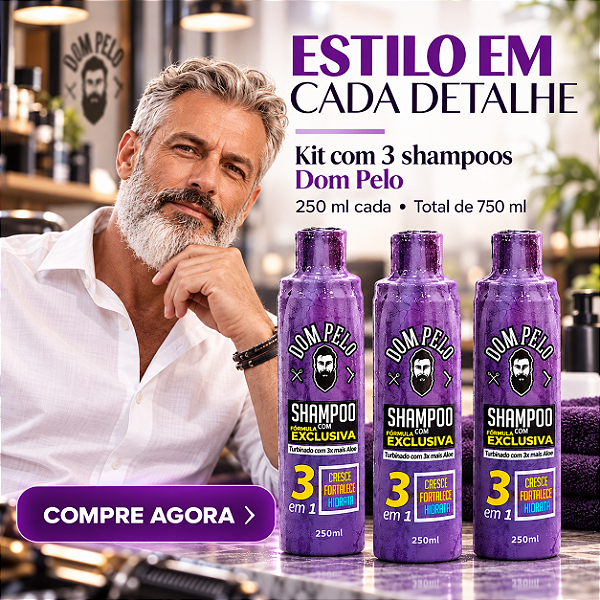 Kit 3 Shampoos Dom Pelo Nixidil Fortificante 3 em 1 – 250 ml Cada