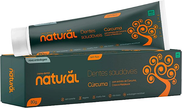 CREME DENTAL NATURAL COM EXTRATOS DE CÚRCUMA, CRAVO E MELALEUCA 80G