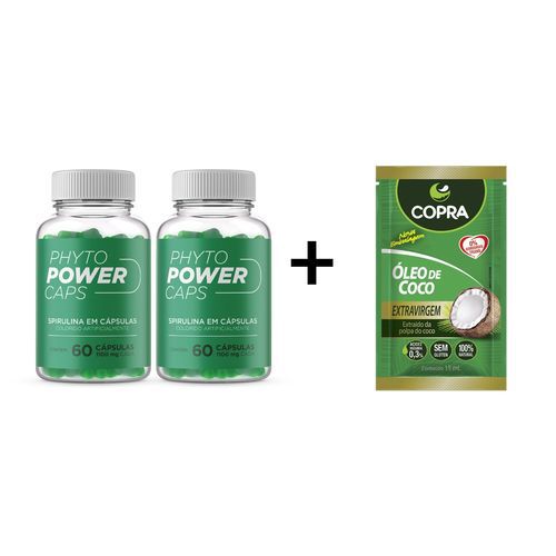 Combo 2 Potes Phyto Power Caps 60 Capsulas + 1 Sache Oleo De Coco 15G