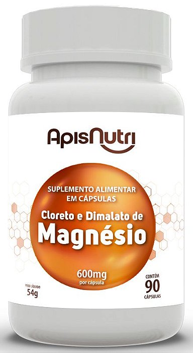 Cloreto e Dimalato de Magnésio 600 mg 90 cápsulas Apisnutri