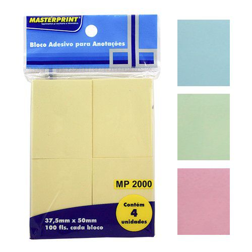 Bloco Adesivo Amarelo 37,5mm x 50mm - 4 Unidades - Masterprint