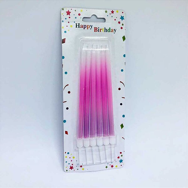 Vela Palito Lisa Tie Dye - Rosa - 6 Unidades