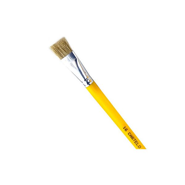 C512 - Nº 16 - Pincel Chato Com Cabo Curto Amarelo e Cerdas Brancas Importadas