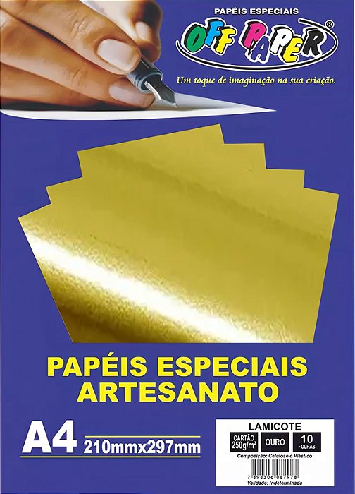 Papel Lamicote Ouro 250g - 10 Folhas - Off Paper