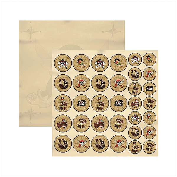 Papel Scrap Dupla Face Piratas Medalhões - 16198