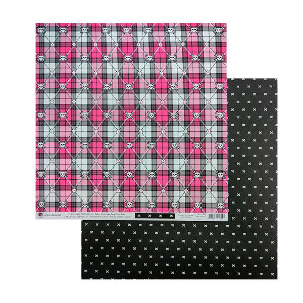 Papel Scrap Dupla Face Caveiras Pink Xadrez - SFD452