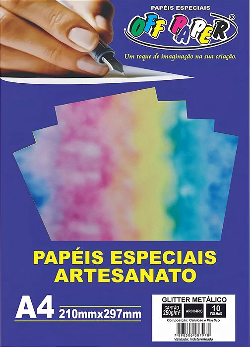 Papel Glitter Metálico Arco-Íris250g - 10 Folhas - Off Paper