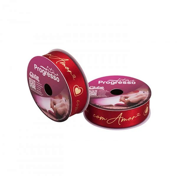FITA DE CETIM DECORATIVA - FRASE "COM AMOR" COM 22 mm DE LARGURA EM ROLO 10 METROS - COR 788