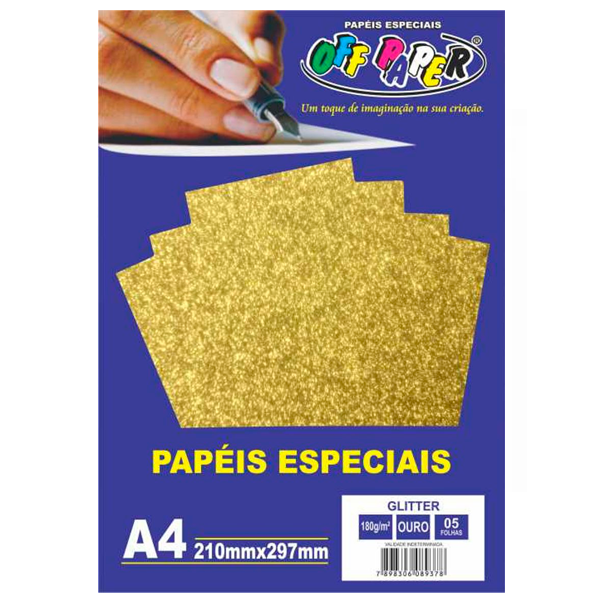 Papel Glitter Ouro 180g - 10 Folhas - Off Paper