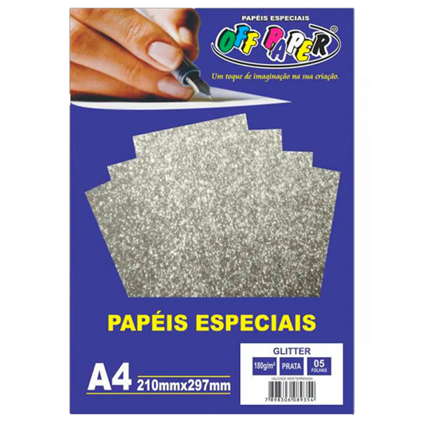 Papel Glitter Prata 180g - 10 Folhas - Off Paper