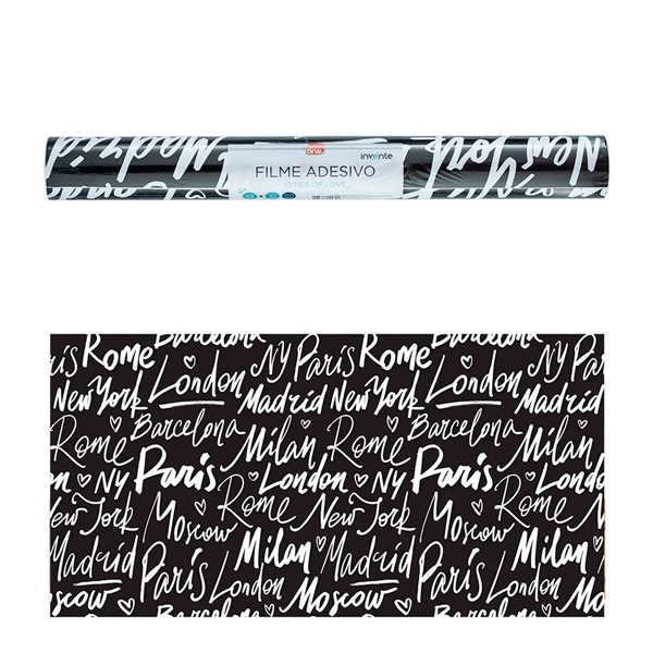 Filme Plástico Vinil Adesivo Cities of Love 45cm x 10m 80 mic - BRW