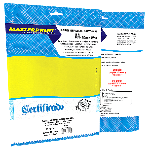 Papel Offset / Diplomata / Liso A4 180g 50 Folhas - Masterprint