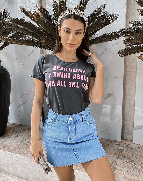 saia jeans e blusa