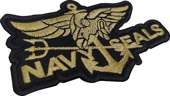 Patch Navy Seals Preto e Dourado Bordado C/Velcro