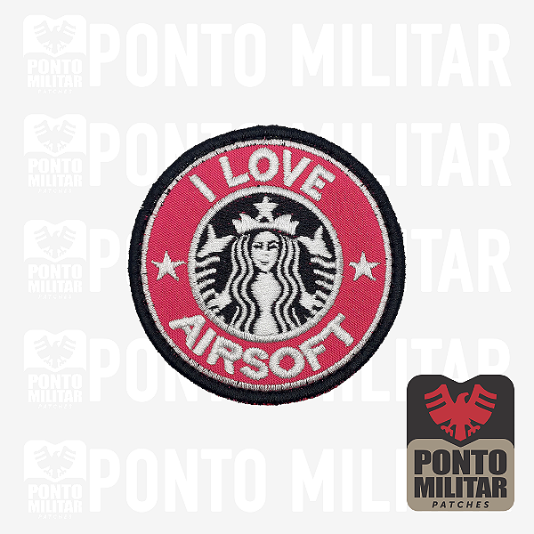 I love Airsoft - Eu Amo Airsoft Patch Bordado Redondo 8cm - Ponto Militar