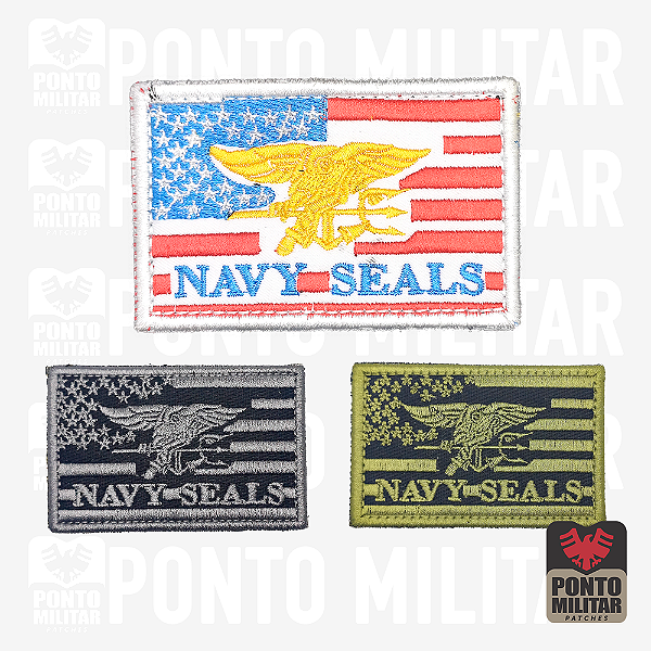 Bandeira EUA Navy Seals Patch Bordado 9x6cm - Ponto Militar