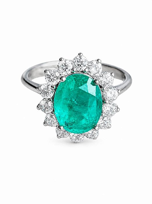 Anel Prata925 Oval Turmalina Cravejado