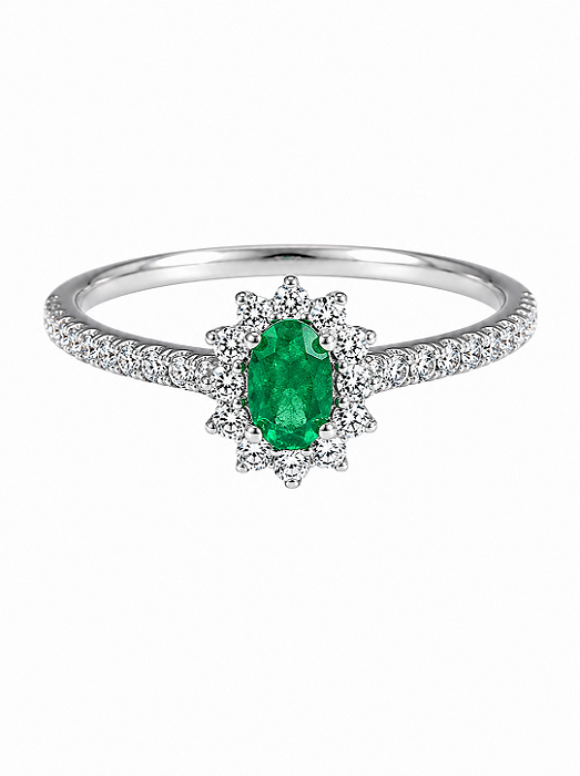 Anel Oval Prata925 Esmeralda Cravejado Mini